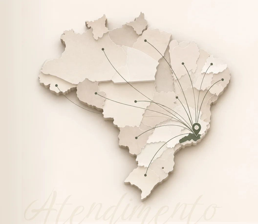 Mapa do Brasil destacando o Rio de Janeiro, onde fica o consultório